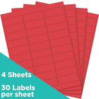 JAM Paper Étiquettes postales, 2 5/8 x 1 po, papier kraft rouge, 30 par page, 480 par paquet-Taille : 2 5/8 x 1 po
