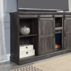 Manhattan Comfort - Ensemble de 2 cheminées modernes Myrtle 60 po - Noir et brun foncé-Beaux panneaux de bois verticaux avec poignées en acier