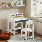 Qaba - Ensemble bureau et chaise pour enfants, table et chaise d’art pour 3-8 ans - blanc-Quatre porte-gobelets sur le plateau pour organiser les outils d'art  
