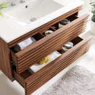 Modway - Render Support mural de 36" Vanette de salle de bain - Blanc noyer-Coiffeuse à grains de noyer