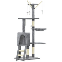 PawHut - Arbre à chat 53 po avec condo, grand centre d’activités pour chaton - gris-Construction solide en panneau de particules conçue pour résister à une utilisation à long terme 