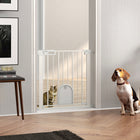 PawHut - Barrière pour animaux extra large 30"-32" L avec petite porte - 30" H - Blanc-Livrée avec un bloc de verrouillage inférieur, ce qui améliore la stabilité