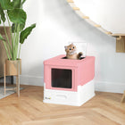 PawHut - Bac à litière fermé pour chat avec pelle, plateau, entrée par le haut, pliable - rose-Retrait facile du couvercle avec des boucles latérales pour un accès lors du nettoyage 