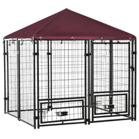 PawHut - Chenil pour chien d’extérieur 4,6 pi x 4,6 pi x 5 pi - rouge-8 panneaux en fil métallique solide et cadre en métal renforcent la stabilité et garantissent une utilisation quotidienne 