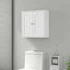 HOMCOM - Armoire murale de salle de bain avec 2 portes arquées et poignées dorées - grain de bois blanc-Conception murale pour économiser de l'espace au sol