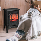 HOMCOM - Foyer électrique portatif avec flamme DEL, noir-Deux modes de chauffage de 750 W et 1500 W peuvent répondre à chaque demande de chaleur 