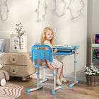 Qaba - Ensemble bureau et chaise pour enfants à hauteur réglable avec plateau inclinable - bleu-Plateau inclinable jusqu'à 45° pour un confort ergonomique et une bonne posture  
