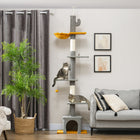 PawHut - Arbre à chat du sol au plafond 90,5 po-108 po hauteur réglable - gris clair-Centre de jeu avec hamac, plateformes et condo 