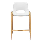Zuo - Desi Tabouret de comptoir - Blanc/Or - Ensemble de 2-Tissu en faux cuir doux et durable
