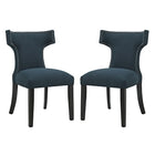 Modway - Curve Tissu Fauteuil d’appoint de salle à manger Ensemble de 2 - Azure-Cadre en bois massif