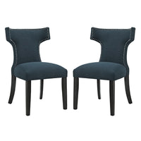 Modway - Curve Tissu Fauteuil d’appoint de salle à manger Ensemble de 2 - Azure-Cadre en bois massif