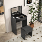 HOMCOM - Coiffeuse avec miroir rabattable et tabouret rembourré - 23,7 po L x 15,8 po l x 31,1 po H - noir-Design 2-en-1, peut servir à la fois de coiffeuse et de bureau d'écriture 