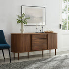 Modway - Harlan 67" cannelé Armoire ovale à buffet - Noyer-Porte centrale rabattable avec tablette réglable