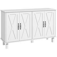 HOMCOM - Buffet 47,2 po L avec 4 portes de grange et 2 étagères ajustables - blanc-Les portes de style grange avec quincaillerie noire ajoutent un charme rustique de ferme 