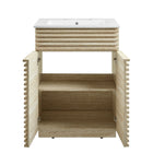 Modway - Render 24" Faux travertin Meuble de salle de bain avec lavabo - Blanc-Portes à lattes à fermeture douce