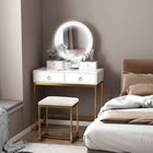 HOMCOM - Coiffeuse avec miroir rond - 31,5 po L x 15,7 po l x 52 po H - blanc-Fabriquée en panneau MDF et pieds en acier pour une utilisation durable 