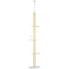 PawHut - Arbre à chat du sol au plafond 87 po-102 po avec kit anti-basculement - jaune-Les plateformes à plusieurs niveaux permettent à plusieurs chats de jouer et de se reposer simultanément 