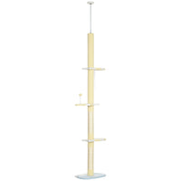 PawHut - Arbre à chat du sol au plafond 87 po-102 po avec kit anti-basculement - jaune-Les plateformes à plusieurs niveaux permettent à plusieurs chats de jouer et de se reposer simultanément 