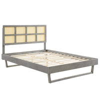 Modway - Sidney Canne et bois Lit plateforme Queen avec pieds angulaires, Gris-Cadre de lit plateforme Queen