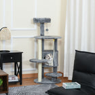 PawHut - Arbre à chat 44 po avec condo, poteaux à griffer, lit - gris foncé-Recouvert de flanelle douce et confortable 