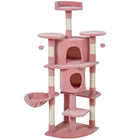 PawHut - Arbre à chat multi-niveaux 62 po H, avec deux niches pour chats - rose-Comprend des condos, un hamac et des perchoirs, répondant à tous les besoins de jeu et de repos 