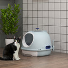 PawHut - Bac à litière pour chat fermé avec couvercle, pelle, porte avant, puits de lumière - bleu-Porte supérieure transparente pour la lumière naturelle 