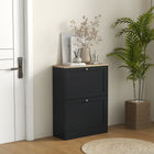 HOMCOM - Armoire à chaussures mince avec 2 tiroirs basculants et étagères réglables - noir-Étagères réglables à deux niveaux pour accueillir différentes tailles de chaussures 