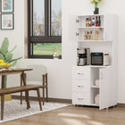 HOMCOM - Armoire de cuisine autoportante avec deux portes - blanc-Trois tiroirs en bas à gauche peuvent contenir des couverts et d’autres petits objets 