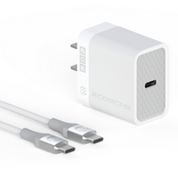 Scosche - chargeur rapide USB-C PowerVolt 20 watts avec câble tressé de 1,8 m - blanc -Le chargeur 20 watts Power Delivery USB-C offre la recharge rapide.