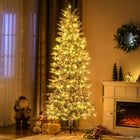 HOMCOM - Arbre de Noël artificiel floqué de 7 pi avec lumières jaune-Pulvérisé de neige artificielle pour ajouter une apparence hivernale  