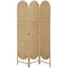 HOMCOM - Paravent autoportant tressé à 3 panneaux avec sommet arqué pour chambre - bois naturel-Le design tissé à la main crée de magnifiques motifs lumineux et offre une semi-intimité douce  
