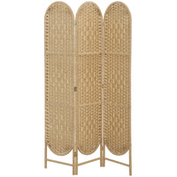 HOMCOM - Paravent autoportant tressé à 3 panneaux avec sommet arqué pour chambre - bois naturel-Le design tissé à la main crée de magnifiques motifs lumineux et offre une semi-intimité douce  
