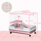 PawHut - Cage à 2 niveaux pour lapin, cochon d’Inde, furet 28 po H, plateau coulissant - rose-Plateforme et rampes incluses pour une vie amusante et heureuse 