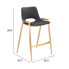 Zuo - Desi Tabouret de comptoir - Noir/Or - Ensemble de 2-8