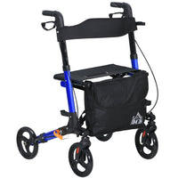 HOMCOM - Déambulateur pliant à roulettes 8 po, réglable avec siège et sac - bleu-Peut être plié rapidement et facilement grâce à son design innovant 