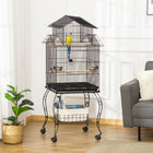 PawHut - Grande cage à oiseaux 53 po H avec support roulant amovible, étagère de rangement - noir-Comprend deux perchoirs et deux mangeoires 