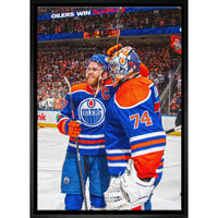 Connor McDavid 20x29 Oilers With Skinner-V - Toile encadree - 22" x 31"-Impression sur toile de qualité supérieure avec bordures enveloppées