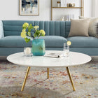 Modway - Lippa Rond de 40 po Bois Table basse avec base trépied - Or Blanc-Surface ronde en MDF laqué blanc de 40"