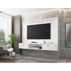Manhattan Comfort - Centre de divertissement flottant Liberty 70,86 po style milieu du siècle moderne - Blanc-Boutons à découpe avec design élégant de rainure latérale