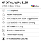 HP - Imprimante multifonction HP OfficeJet Pro 8125 - blanc-Inclut imprimante, cartouches de démarrage, cordon et documentation