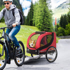 Aosom - Remorque pour chien à vélo, chariot porte-cargo avec attelage, réflecteurs, rouge-Portes avant et arrière à fermeture éclair pour une entrée facile 