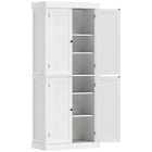 HOMCOM - Armoire de cuisine autoportante à 4 portes - blanc-L'étagère à 6 niveaux offre suffisamment d'espace pour ranger les ustensiles de cuisine, la vaisselle, les appareils électroménagers et les produits secs 