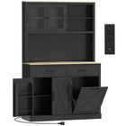 HOMCOM - Armoire de garde-manger 69 po avec station de recharge - noir-Trois armoires, deux tiroirs et des étagères réglables permettent de ranger les essentiels du quotidien 