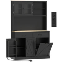 HOMCOM - Armoire de garde-manger 69 po avec station de recharge - noir-Trois armoires, deux tiroirs et des étagères réglables permettent de ranger les essentiels du quotidien 