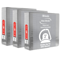 BAZIC Products - 3 po Slant D Ring View Binder with 2 Pockets - Grey - 3 Pack-Couverture en vinyle dur