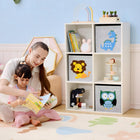 Qaba - Armoire de rangement pour jouets avec étagère pour chambre d’enfant, salle de jeux, couloir - blanc-Trois tiroirs en tissu pour un rangement caché  
