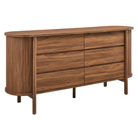 Modway - Cadence 6 tiroirs Courbe Commode, Noyer-Panneaux latéraux cannelés