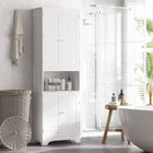HOMCOM - Armoire de rangement de salle de bain avec double porte et porte-papier toilette - blanc-Tablettes réglables en hauteur pour offrir un espace suffisant afin de ranger des objets de différentes tailles   