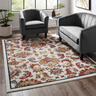 Modway - Entourage Treillis floral vintage Azami Vieilli Tapis de 5 pi l x 8 pi L - Ivoire Bleu Orange Jaune Rouge-Tissage serré à poil bas