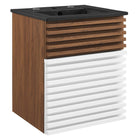 Modway - Render Fixation murale de 18" Vanette de salle de bain - Noyer blanc Noir-Vanité moderne du milieu du siècle